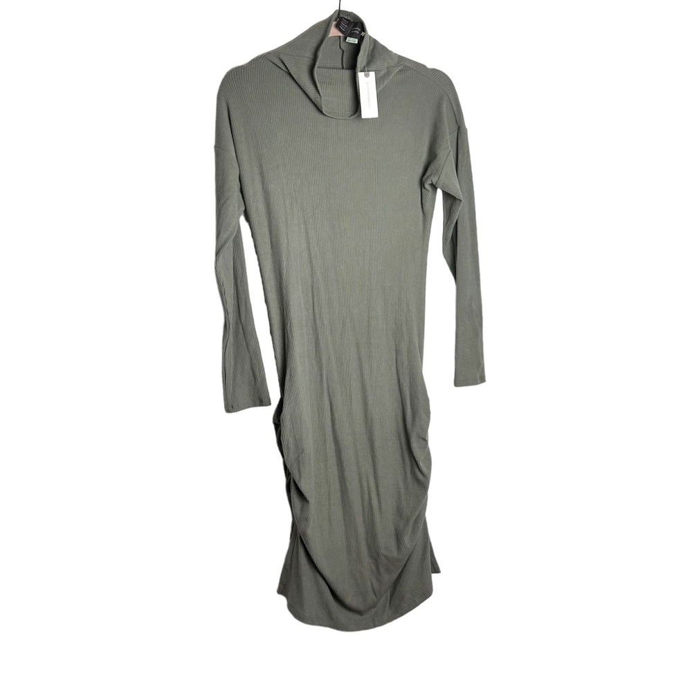 Anthropologie NEW! Monday Tuesday Wednesday Mock Turtleneck Green Ruched Dress